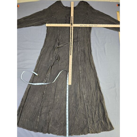 Sacred Thread Gray Embroidered Long Sleeve Maxi Dress Free Size Boho Velvet - Picture 7 of 7